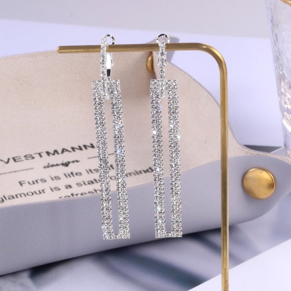 2ct Diamond 925 Silver Drop Earrings Statement Long Tall Ladies Big 2 ct Jewelry - Picture 2 of 5